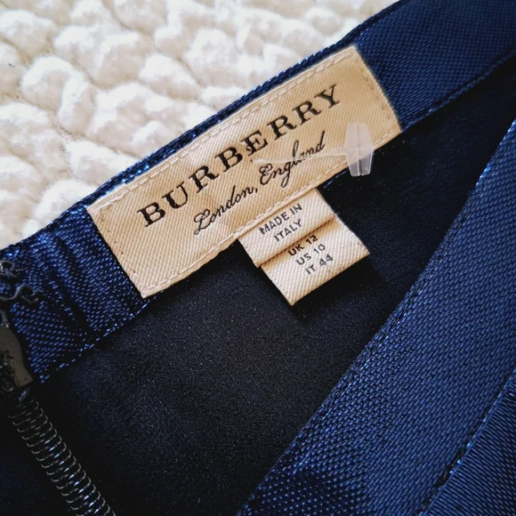 BURBERRY Silk Metallic Blend Midi Skirt Women's Blue IT 44 US 10 Org $890
